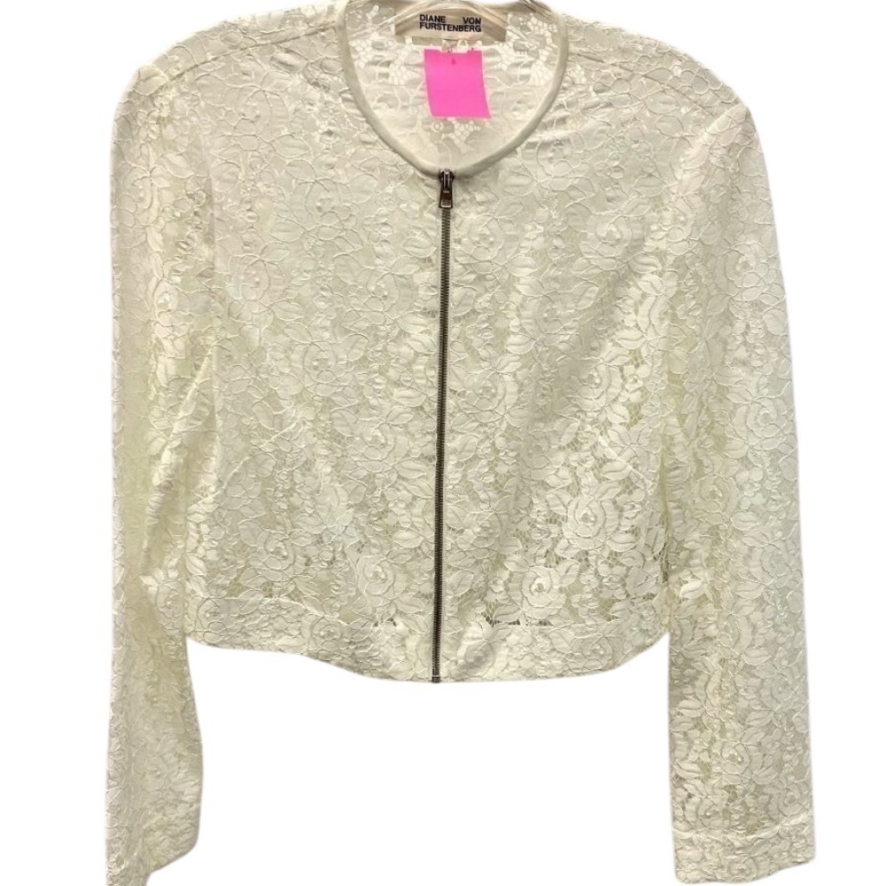 Diane Von Furstenberg Ivory Lace Zip Up Jacket